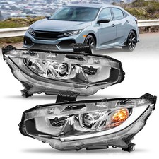 For 2016-2021 Honda Civic Halogen Projector Chrome Headlights Assembly Lamps L+R picture