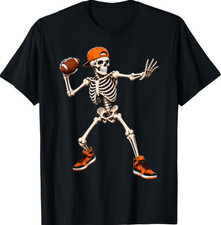 Funny Skeleton Playing Football Halloween T-Shirt picture