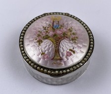 Magnificent Solid Silver Pink Enamel Guilloche Pearl Box Circa 1920 picture