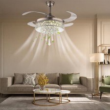 Silver& Clear Retractable Ceiling Fan with Light 110-220V 72W for Living Room picture