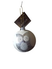 Pier 1 Silver Owl Mouth Blown Glass Christmas Ornament Slovakia With Tag picture