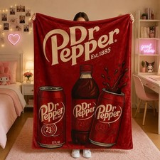 Vintage Dr Pepper Bottle Can Slogan Flannel Blanket Soda Lover Gift picture