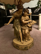 Antique Metal Victorian French Renaissance Lamp with Two Women picture
