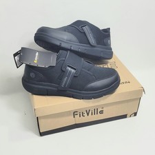 FitVille EasyTop StrapEase V10 Mens US Size 12 Black Diabetic Shoes picture