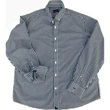 UNTUCKit Mens XL Gingham Button Down Shirt Navy White Wrinkle Free Cotton picture