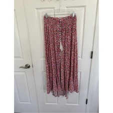 Rachel Zoe Floral Maxi Skirt L Smocked Waist Tassel Boho Cottagecore High-Low picture