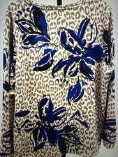 Chicos Blue Beige Floral Leopard Print Zenergy Long Sleeve Top XL 3 SmokeyTaupe picture