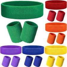 Skylety 18 Pcs 80s Neon Sweatband Set,12 Colorful Wristband Elastic Athletic Swe picture