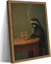 Framed Vintage Raccoon Wall Art Moody Raccoon Canvas Prints, Funny Dark Academi picture