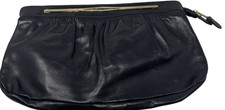 Vintage Phillippe Black Leather Clutch Handbag Gold Tone Zip Purse picture