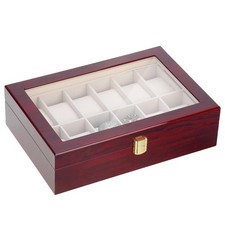 3/6/10/12 Slot Wooden Watch Box Glass Lid Jewelry Organizer Display Case Gift picture