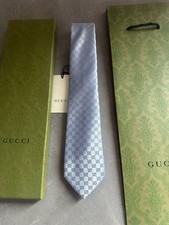 Gucci Tie Mens 100% Silk Silver GG interlocking pattern logo Full Packaging picture