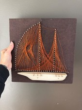Vintage 1970s mid-century modern string art sailing boat. picture