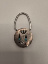 Vintage Zuni Thunderbird Multi Stone Inlay Silver Keychain picture