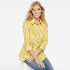 Talbots Modern Classic Button Up Shirt Poetic Floral Size S Yellow Cottage Work picture