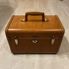 Vintage 50s Samsonite Schwayder #4612 Brown Faux Leather Makeup Train Hard Case picture