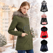 Women's Winter Coat Parka Faux Fur Hood Padded Warm Mid-Length Jacket picture