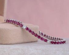 15 Ct Round Cut Natural Ruby Diamond Wedding Tennis Bracelet 14K White Gold 7