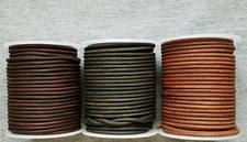 Round Leather Cord Antique Distressed Various Colors Lengths Widths 1mm 2mm 3mm picture