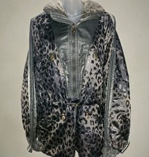 EMMEGI Womens 38 Medium Silver Black Animal Print Ski Apres Parka Vintage Coat picture