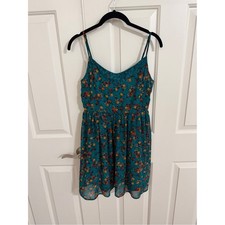 Arizona Jean Co Teal Floral Lace Trim Dress Smocked Back Cottagecore Womens M picture