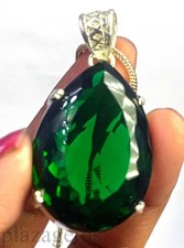 Genuine 92 Ct Natural Green Emerald Pear Cut Pendant 925 Sterling Silver 6GGC picture