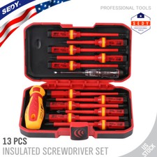 13pc Insulated Electrician Screwdriver Set Magnetic Tip Slotted Phillips Tester picture