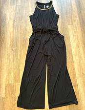 Vince Camuto Plus 16W Black/Gold Sleeveless Wide-Leg Jumpsuit Chain Neck picture