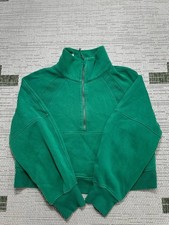 Lululemon Scuba Sweater Womens Medium Green Cropped Quarter Zip Fleece * picture