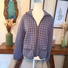 Pendleton Purple Black Wool Zip Jacket Diamond Check Cardigan Size M picture