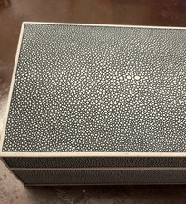 1990s Italian Shagreen Box Blue White Heavy Rare Vintage Luxury Decor picture