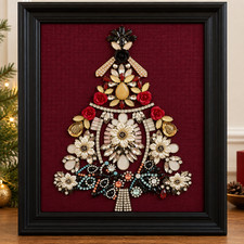 Handcrafted Vintage Jewelry Christmas Tree – Framed Wall Art 8.5x11 - p picture