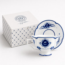 STPGOODS Signature Porcelain Teacup and Saucer Set Blue Flowers Ghzel Style Cup picture