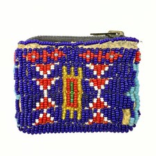 Antique Native American Collectible Cobalt Blue Glass Seed Beads Coin Purse picture