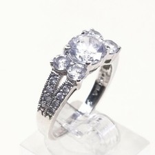 Sz 9, vintage Sterling Ring, 925 Silver Engagement Ring W/ cluster Crystal picture