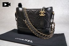 [Rank AB] CHANEL Gabrielle Chain Shoulder Bag Leather Black Gold Silver HW w/Bag picture