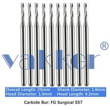 10-100pc Vakker Dental Surgical Carbide Burs FGOS557 25mm Round Burs High Speed picture