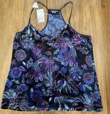 NWT Johnny Was Velvet Silk Floral Cami Tank Top Peacock Boho Size S picture