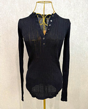 SKIMS Sheer Knit Long Sleeve Henley, Onyx, Size M Retail $98 picture