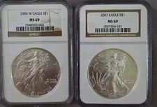 U.S. Mint 2006-W 2007 American Silver Eagle $1 1 oz .999 NGC MS69 Lot 2 picture