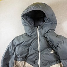 Nike Storm-FIT Mens Hooded Puffer Jacket Grey Beige Colorblock Large Futura Logo picture
