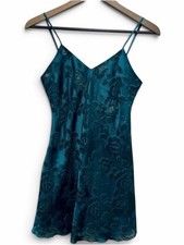 Vintage Victoria’s Secret Teal Floral Burnout Lace Up Slip Dress Petite P picture