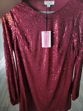 NWT Unique Vintage Andree By Unit Wine Red Sequin Mini Dress Women Size Small picture