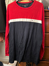 Tommy Hilfiger Men's XL Long Sleeve Crew Neck Colorblock Cotton Knit Logo Tee picture