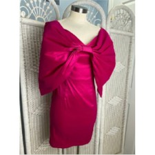 AOMEI Fuchsia Satin Oversized Bow Dress M Off Shoulder Cocktail Party Barbiecore picture