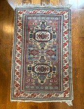 Antique Turkish  area rug 48x30”. Flat weave Kilim wool with fringe Hand Woven picture