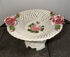 Vintage 1960's Capodimonte Style Italian Pottery Porcelain Compote picture
