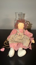 Vintage Handmade Rag Doll with Striped Dress and Curly Hair picture