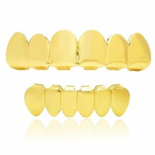 Custom 18K Gold Plated Grillz Hip Hop Teeth Grillz Caps Top & Bottom Grill Fangs picture