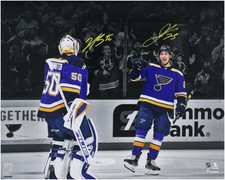 Jordan Kyrou and Jordan Binnington Blues Signed 16x20 Celebration Photo picture